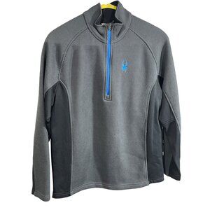 Spyder Mens XL Gray 1/4 Zip Pullover Fleece Sweater With Blue Accents 9k